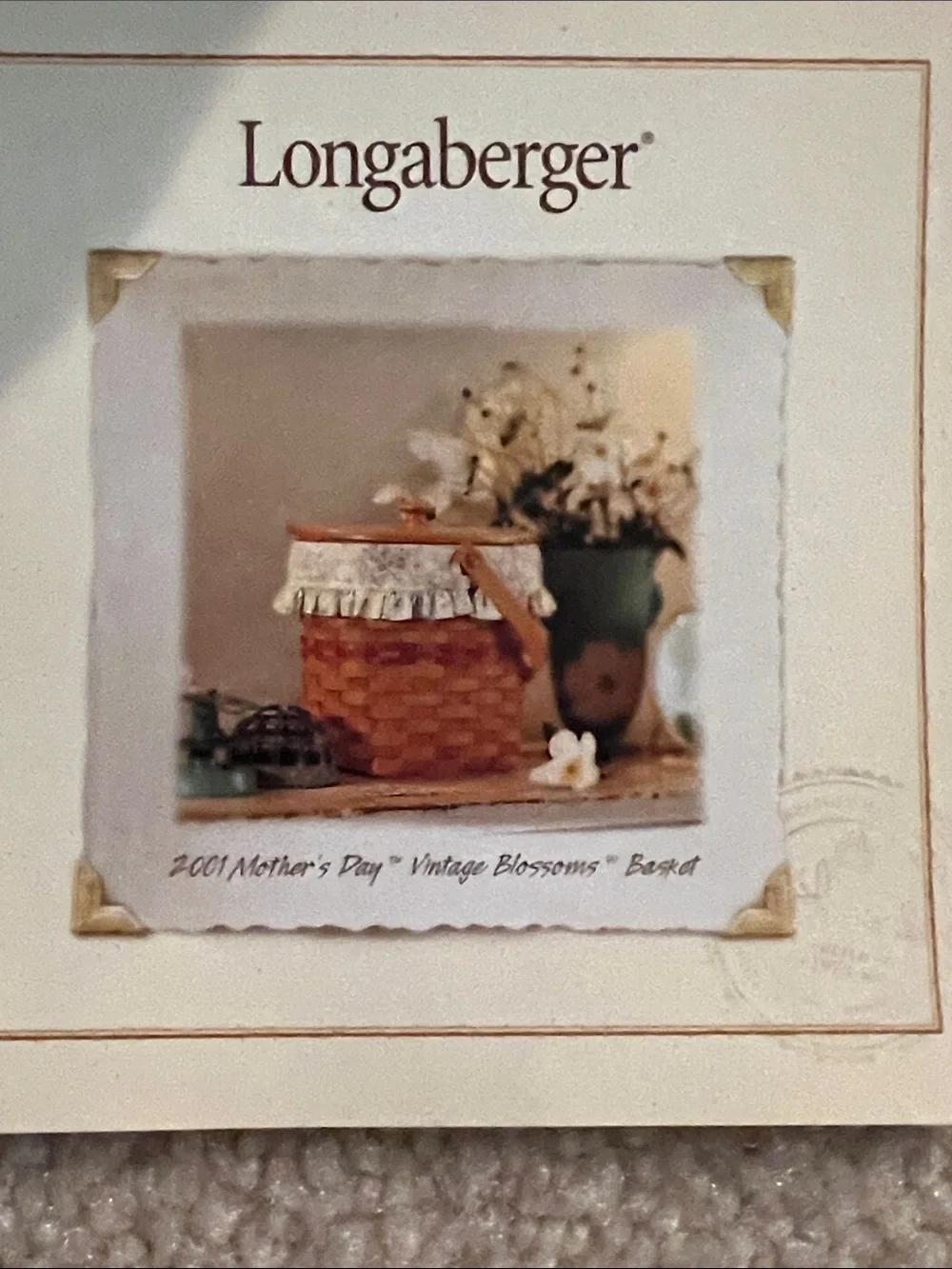 Longaberger 2001 Mother’s Day Basket and Protector -SFH